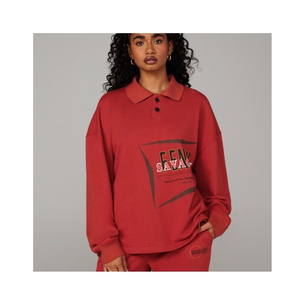 Savage X Fenty‎ Red Oversized Polo Graphic Sweatshirt Small